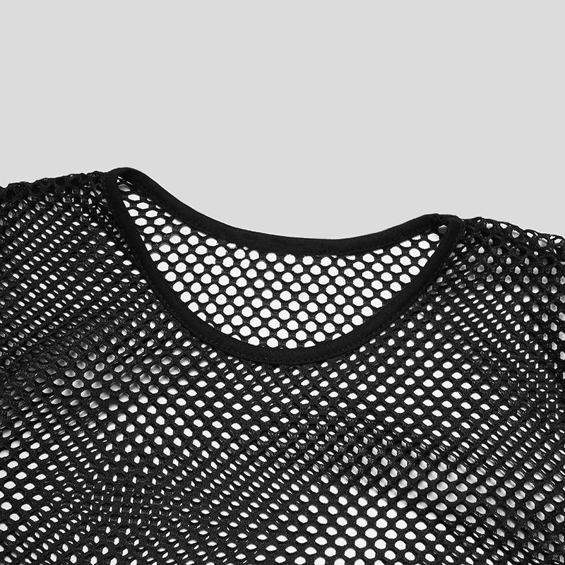 Muški mrežasti T‑shirt s dugim rukavima i okruglim izrezom, uski kroj, prozračan poliester, mrežasti uzorak