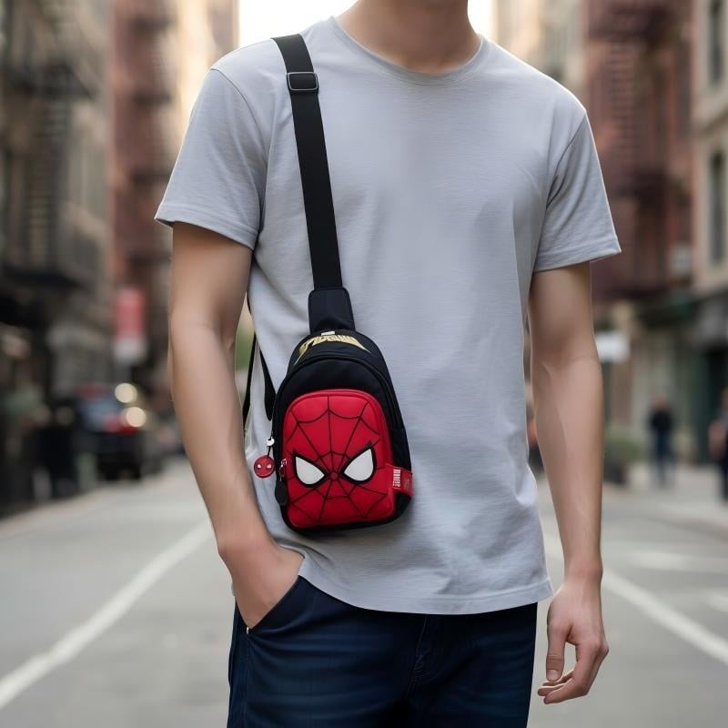 Детска чанта за кръст с карикатурен дизайн, оксфорд плат, цип за затваряне, вътрешен джоб за телефон и ламиниран джоб с цип