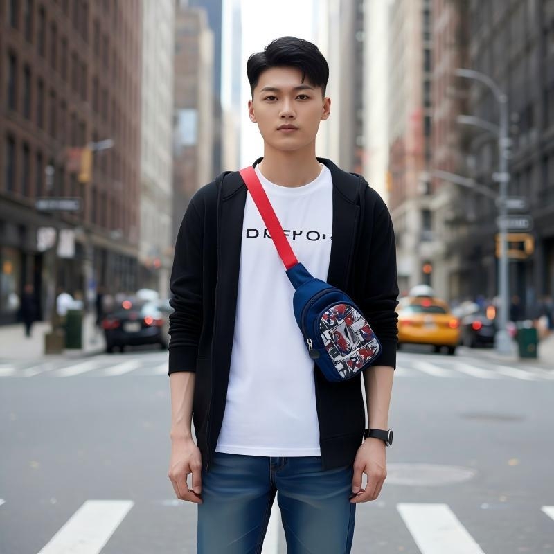 Детска чанта за кръст с карикатурен дизайн, оксфорд плат, цип за затваряне, вътрешен джоб за телефон и ламиниран джоб с цип