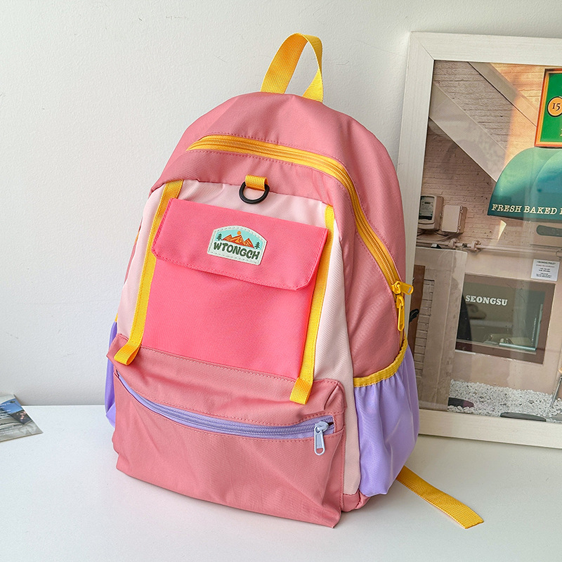 WTOCH unisex torba za školu od najlona, prozračni remeni s zračnim jastukom, proširiva kapaciteta, zaštita kralježnice, uzorak slova, poliester podstava