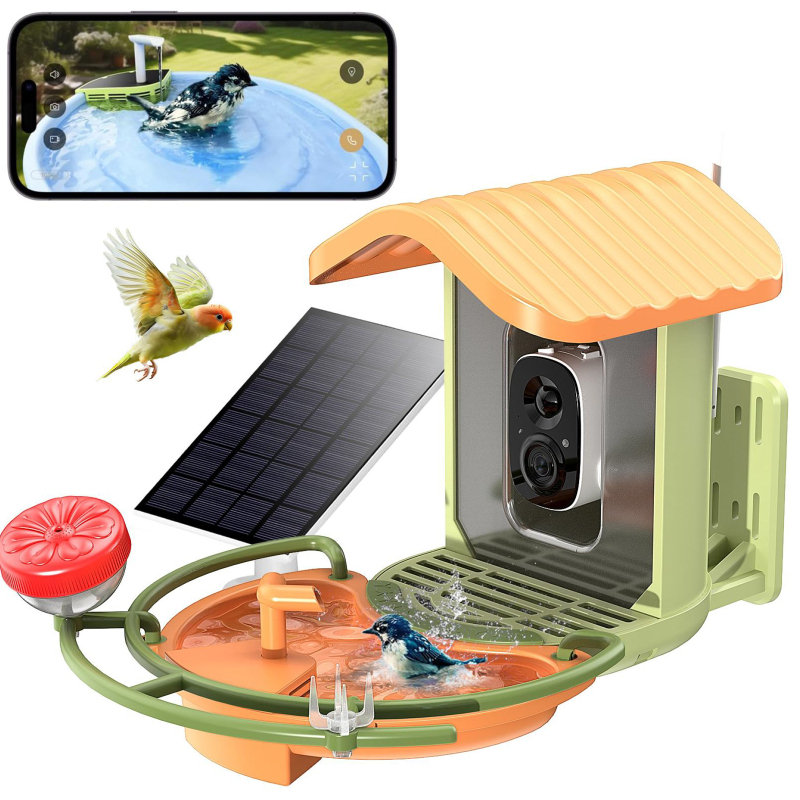 AI-powered έξυπνη ταΐστρα για πουλιά με έλεγχο μέσω εφαρμογής, αναγνώριση πουλιών, αποσπώμενος σχεδιασμός, ενσωματωμένη κάμερα παρακολούθησης, ηλιακό πάνελ