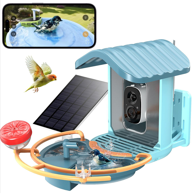 AI-powered έξυπνη ταΐστρα για πουλιά με έλεγχο μέσω εφαρμογής, αναγνώριση πουλιών, αποσπώμενος σχεδιασμός, ενσωματωμένη κάμερα παρακολούθησης, ηλιακό πάνελ