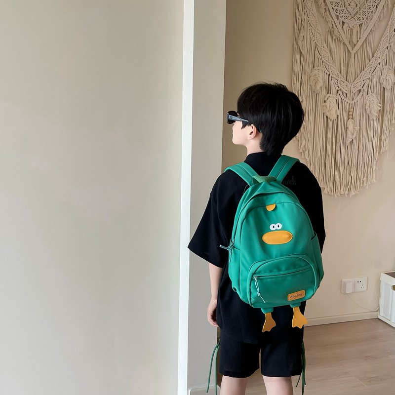 Dječji najlonski ruksak s zakrivljenim ramenima - otporan na habanje, dječji sladak stil, podstava od poliestera, jednofarbni uzorak