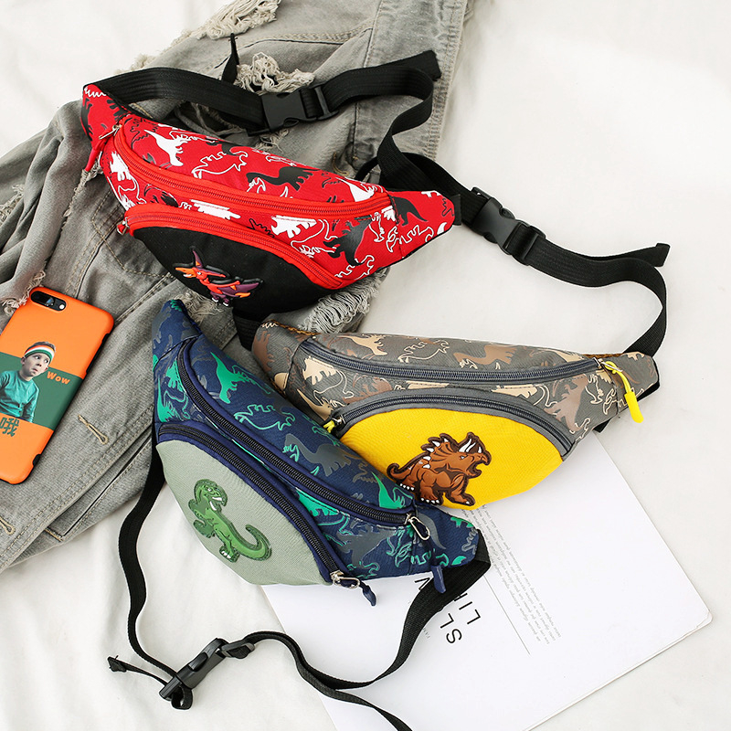 Dječja crossbody torba s dinosaurus dizajnom, najlon, prozračna i otporna na habanje, podstava od poliestera, uzorak životinje