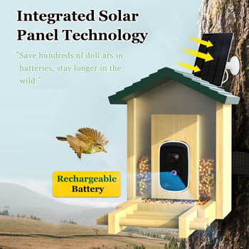 Pametno hranilico za ptice s AI prepoznavanjem ptica, solarno napajanje, ugrađena 4000mAh baterija, 4MP HD noćna vizija kamera, upravljanje putem aplikacije