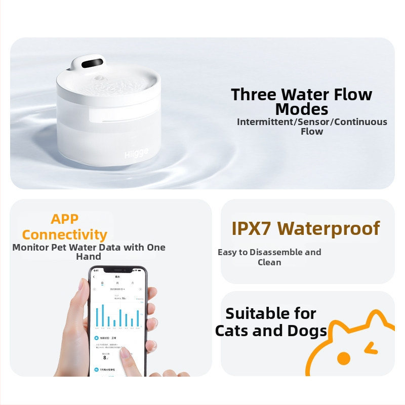Hiigge Light2 Állatok számára: állandó hőmérsékletű itató, UVC sterilizáció, APP-vezérlés, leválasztható macskáknak és kutyáknak