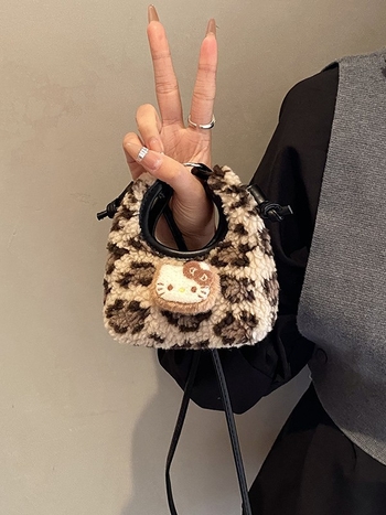 Dječja pliš torbica s leopard uzorkom, dizajn mačke, mini crossbody torba, PU nubuk, podstava poliester, zima 2025