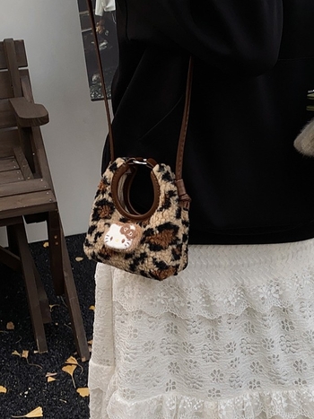 Dječja pliš torbica s leopard uzorkom, dizajn mačke, mini crossbody torba, PU nubuk, podstava poliester, zima 2025