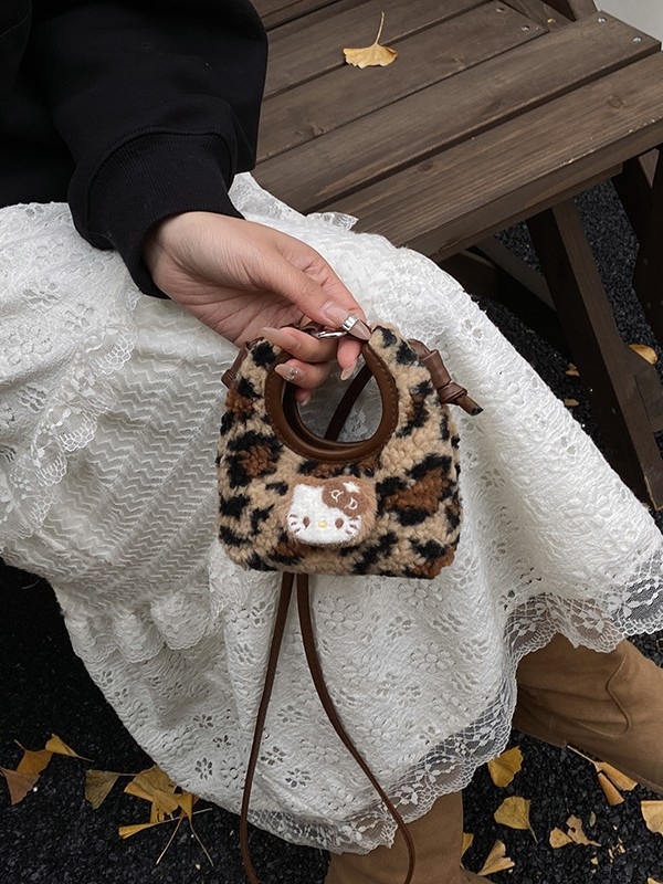 Dječja pliš torbica s leopard uzorkom, dizajn mačke, mini crossbody torba, PU nubuk, podstava poliester, zima 2025