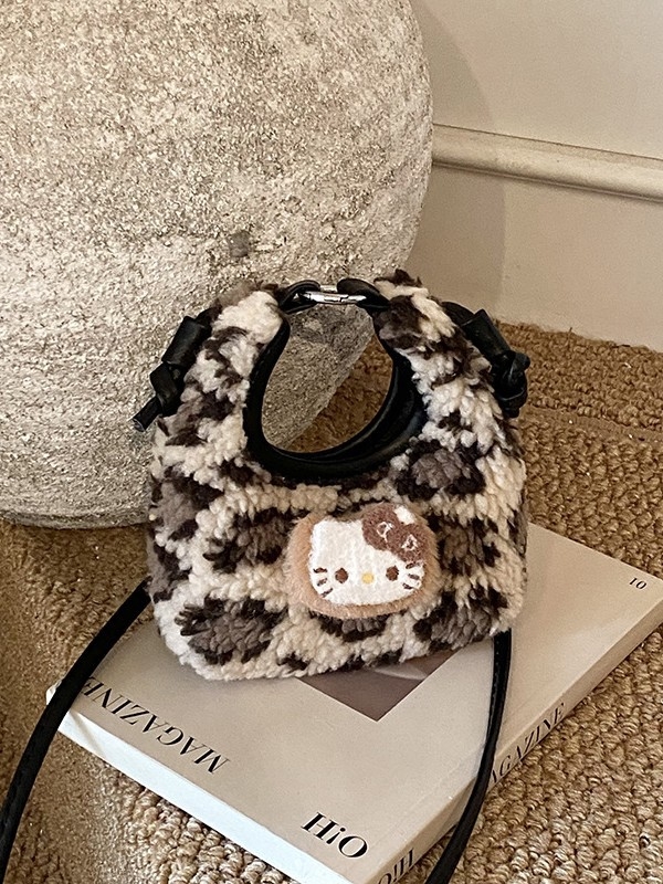 Dječja pliš torbica s leopard uzorkom, dizajn mačke, mini crossbody torba, PU nubuk, podstava poliester, zima 2025