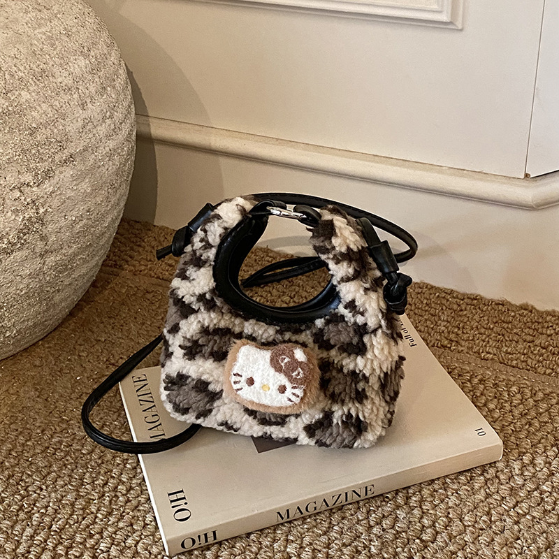 Dječja pliš torbica s leopard uzorkom, dizajn mačke, mini crossbody torba, PU nubuk, podstava poliester, zima 2025