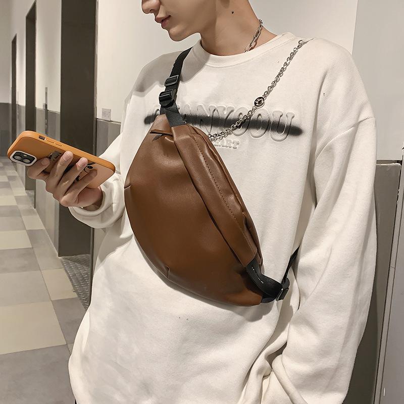Muška torbica za prsa, PU koža, zatvarač, jednobojna, street stil