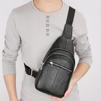 Geantă de piept pentru bărbați, din piele naturală, strat superior de piele, respirabilă, stil business, crossbody