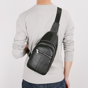 Geantă de piept pentru bărbați, din piele naturală, strat superior de piele, respirabilă, stil business, crossbody