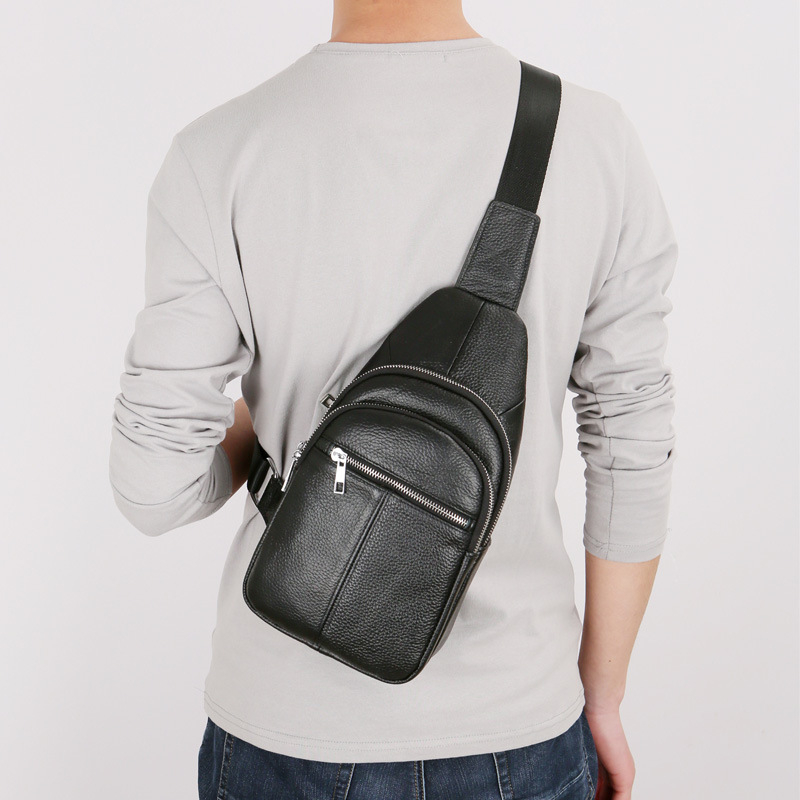 Geantă de piept pentru bărbați, din piele naturală, strat superior de piele, respirabilă, stil business, crossbody