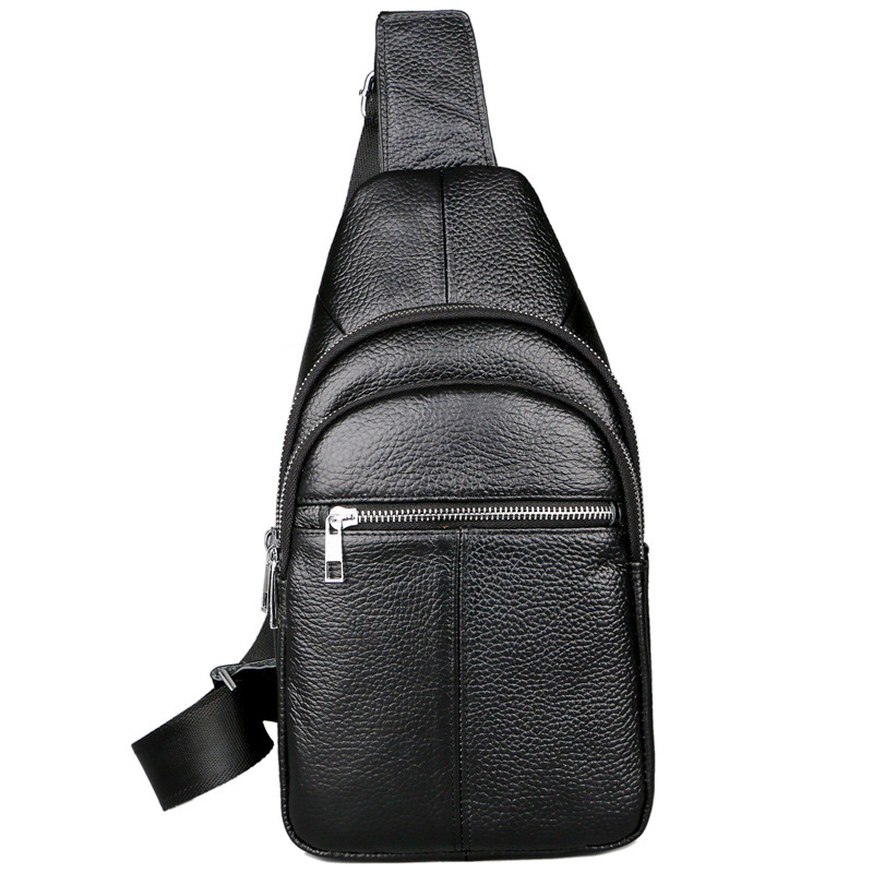 Geantă de piept pentru bărbați, din piele naturală, strat superior de piele, respirabilă, stil business, crossbody