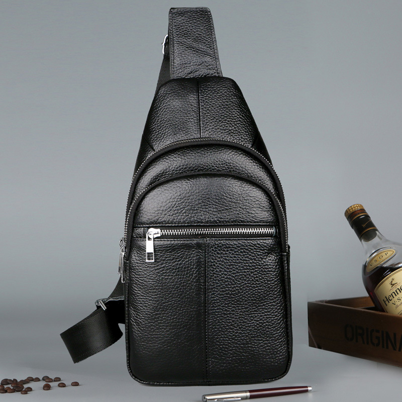 Geantă de piept pentru bărbați, din piele naturală, strat superior de piele, respirabilă, stil business, crossbody
