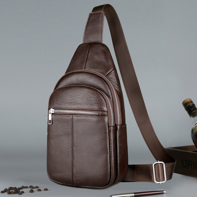 Geantă de piept pentru bărbați, din piele naturală, strat superior de piele, respirabilă, stil business, crossbody