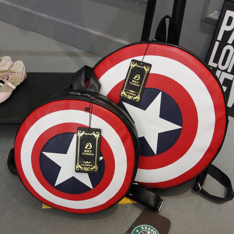 Captain America dječji kružni ruksak, PU materijal, ulični stil, geometrijski uzorak, kapacitet ispod 20 L, zakrivljene naramenice
