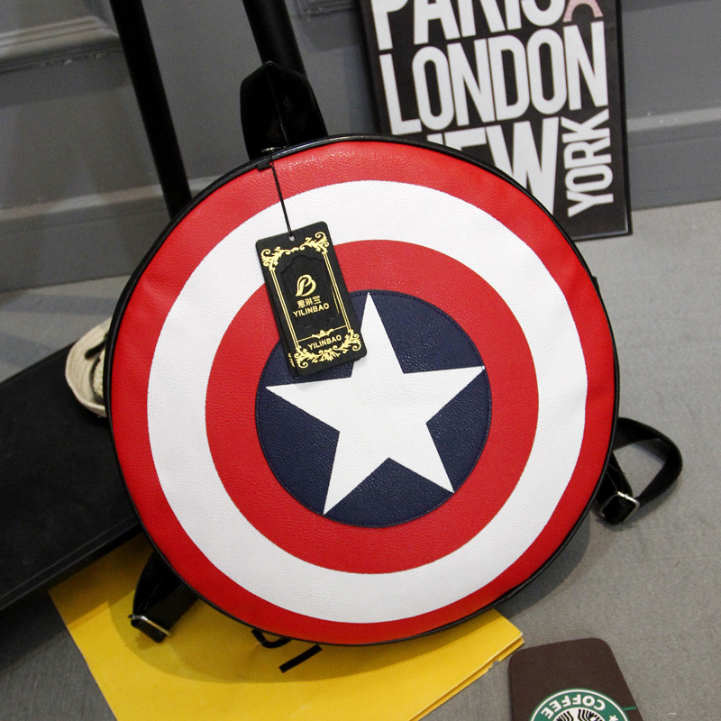 Captain America dječji kružni ruksak, PU materijal, ulični stil, geometrijski uzorak, kapacitet ispod 20 L, zakrivljene naramenice