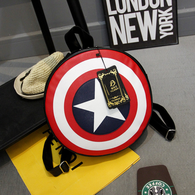 Captain America dječji kružni ruksak, PU materijal, ulični stil, geometrijski uzorak, kapacitet ispod 20 L, zakrivljene naramenice
