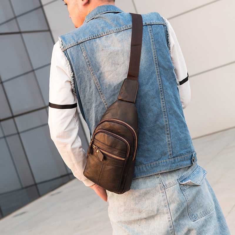 Muška chest bag u uličnoj modi, od kože goveda, otporna na habanje, model lj222