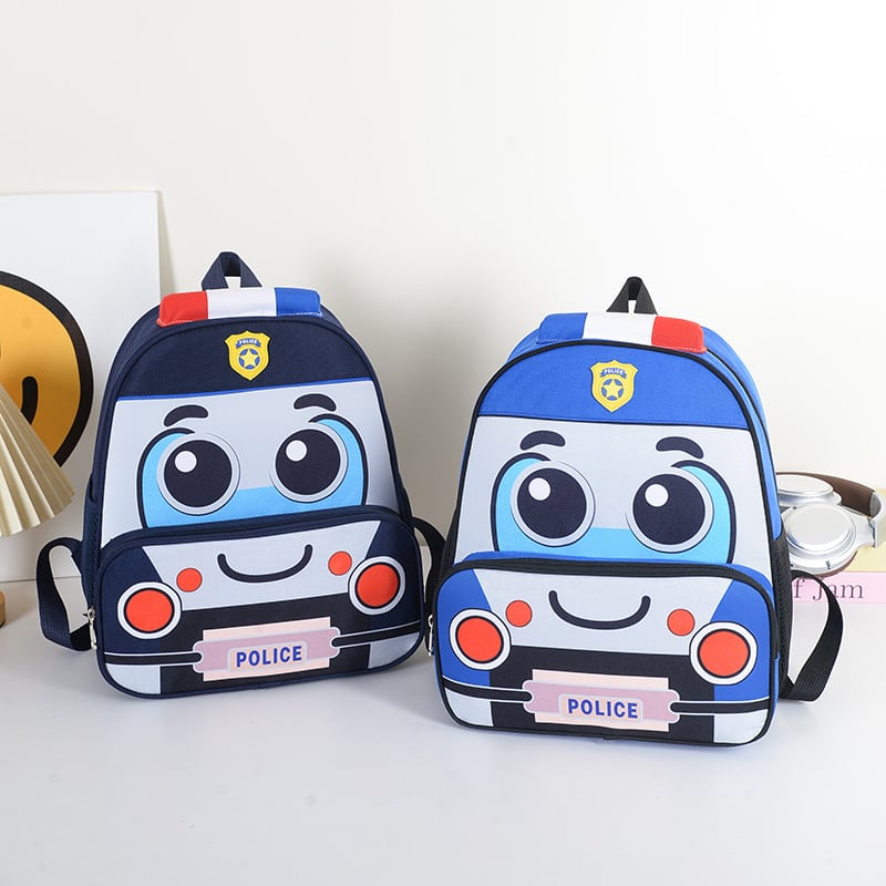 Iskolai hátizsák gyerekeknek rendőrautó dizájnnal, Oxford anyagból, kopásálló, bélés poliészter, légpárnás vállpántok, iskolába