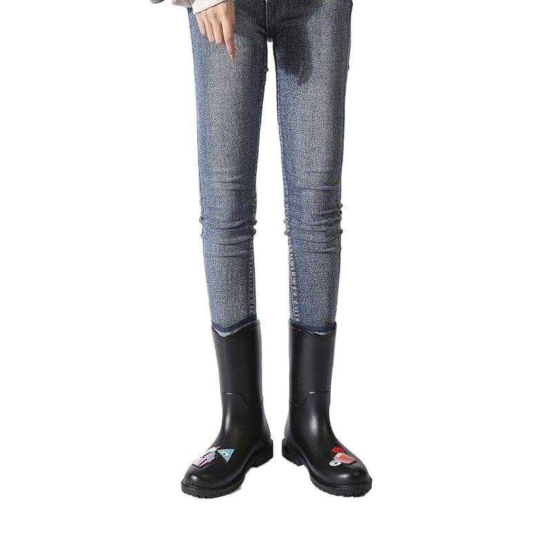 Дамски ботуши за дъжд - средна височина на тръбата, PVC горна част, несклъзващи се водоустойчиви гумени ботуши, есенно-зимни