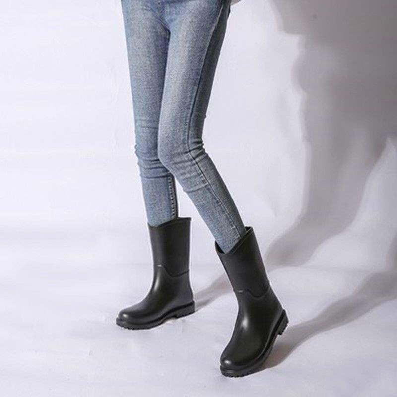 Дамски ботуши за дъжд - средна височина на тръбата, PVC горна част, несклъзващи се водоустойчиви гумени ботуши, есенно-зимни