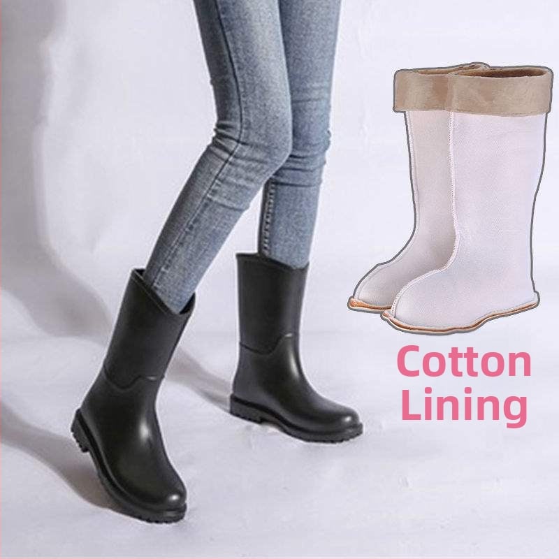 Дамски ботуши за дъжд - средна височина на тръбата, PVC горна част, несклъзващи се водоустойчиви гумени ботуши, есенно-зимни