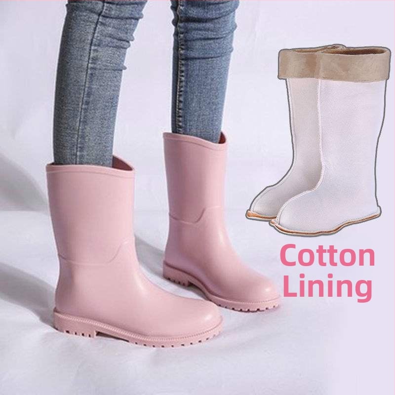 Дамски ботуши за дъжд - средна височина на тръбата, PVC горна част, несклъзващи се водоустойчиви гумени ботуши, есенно-зимни