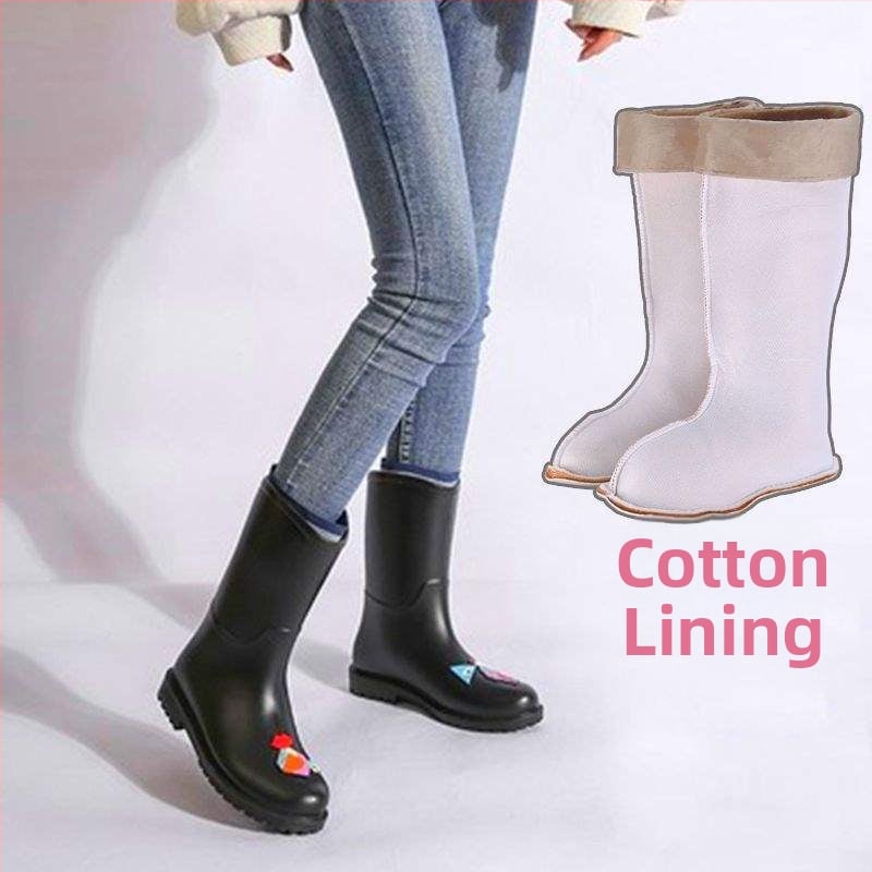 Дамски ботуши за дъжд - средна височина на тръбата, PVC горна част, несклъзващи се водоустойчиви гумени ботуши, есенно-зимни
