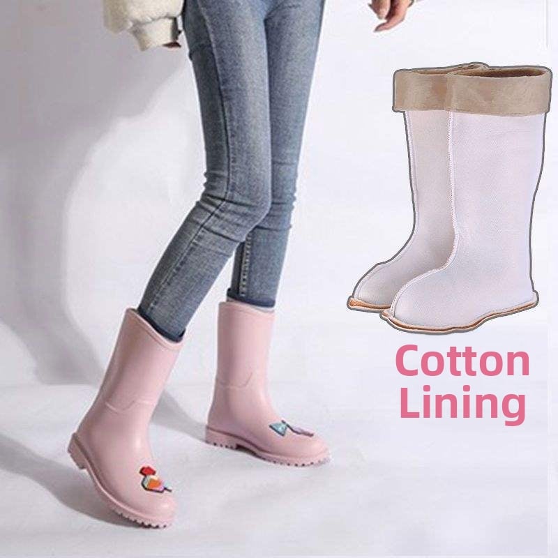 Дамски ботуши за дъжд - средна височина на тръбата, PVC горна част, несклъзващи се водоустойчиви гумени ботуши, есенно-зимни