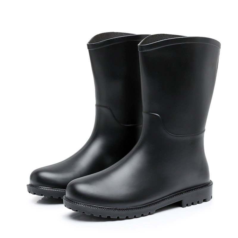 Дамски ботуши за дъжд до средната част на прасеца, PVC върх, нисък ток 1-3 см, абстрактен модел, подходящи за всички сезони
