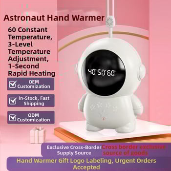 Astronaut ohrievač rúk USB napájanie 5V 5W, ohrev hliníkovej platne, zabudovaná batéria 500–800 mAh, prevádzka 1–3 h