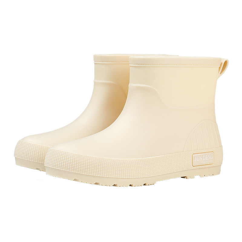 Дамски дъждовни ботуши PVC горна част, нисък маншет, удебелени, плосък ток, четири сезона