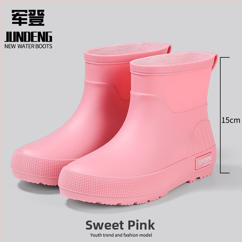 Дамски дъждовни ботуши PVC горна част, нисък маншет, удебелени, плосък ток, четири сезона