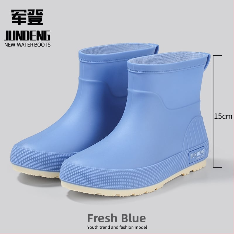 Дамски дъждовни ботуши PVC горна част, нисък маншет, удебелени, плосък ток, четири сезона