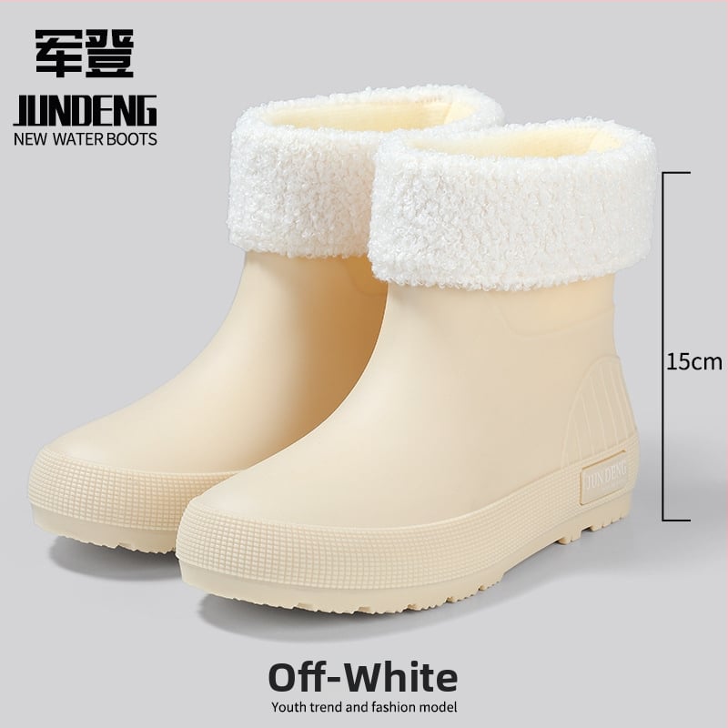 Дамски дъждовни ботуши PVC горна част, нисък маншет, удебелени, плосък ток, четири сезона