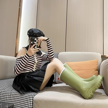 Дъждовни ботуши за жени PVC, висока тръба, нисък ток 1–3 см, ежедневен стил