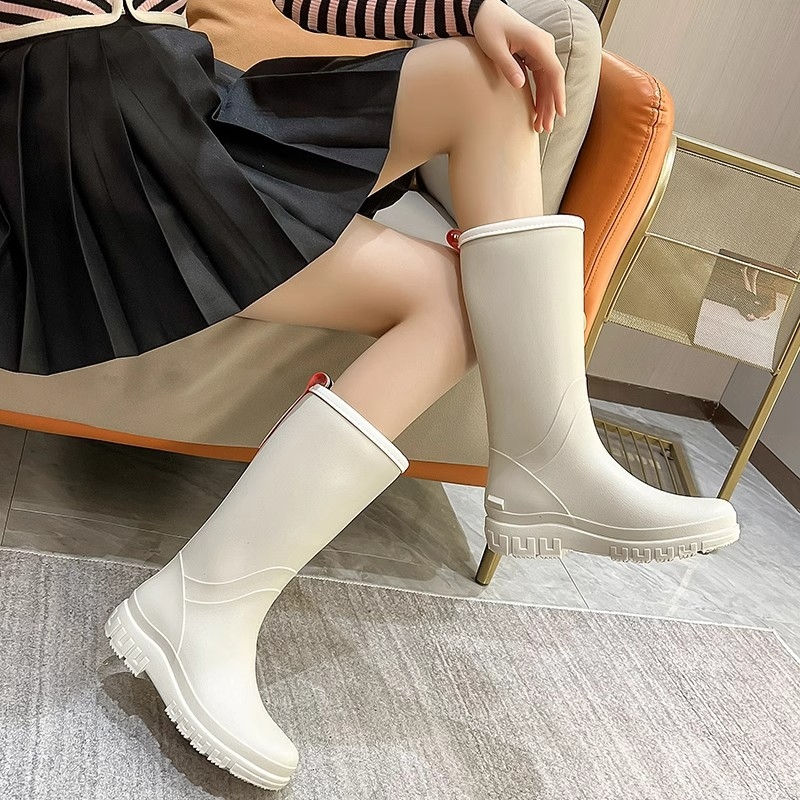 Дъждовни ботуши за жени PVC, висока тръба, нисък ток 1–3 см, ежедневен стил