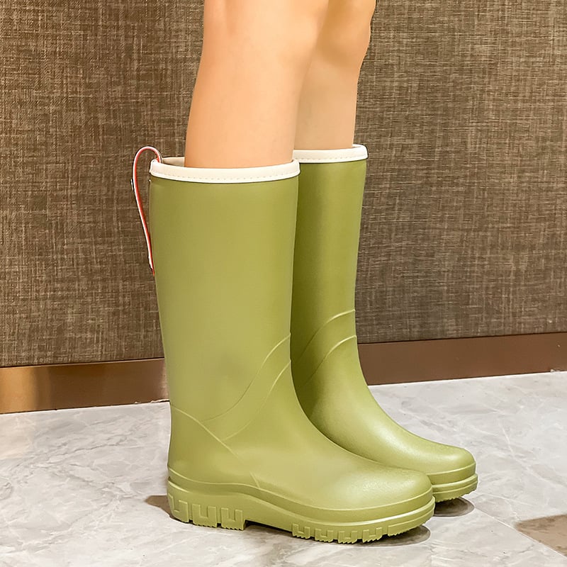 Дъждовни ботуши за жени PVC, висока тръба, нисък ток 1–3 см, ежедневен стил