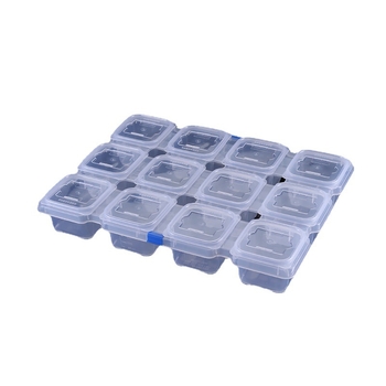 Plastična kutija za uzorke s 12 odjeljenja za kantinu, kvadratnog oblika, mikrovalna kompatibilna, kapacitet ispod 300 ml, s tiskanim logom