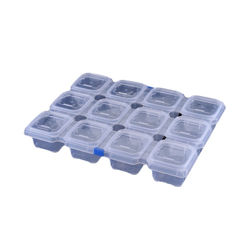 Plastična kutija za uzorke s 12 odjeljenja za kantinu, kvadratnog oblika, mikrovalna kompatibilna, kapacitet ispod 300 ml, s tiskanim logom