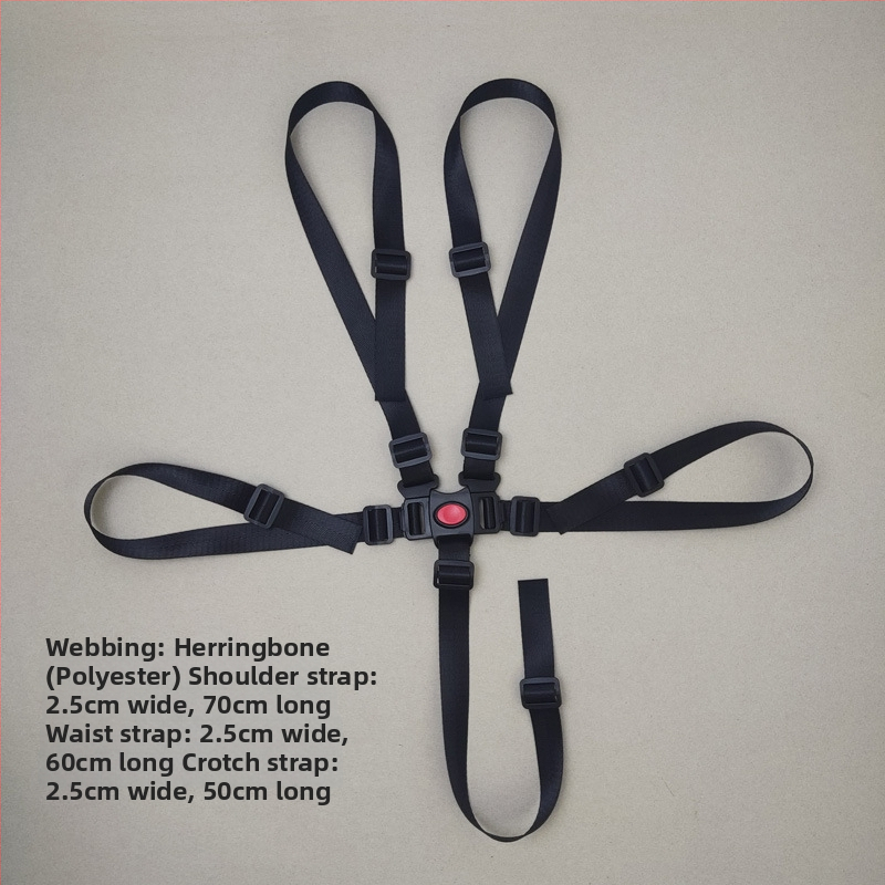 Päťbodový bezpečnostný pás pre kočík a jedálenskú stoličku, polyesterové popruhy, nosnosť až 50 kg, dĺžka pásu 70/60/50 cm