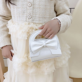 Dječja mala torbica s mašnicom i crossbody naramenicom — PU materijal, prozračna, podstava od poliestera, jednobojni uzorak, dječji i slatki stil