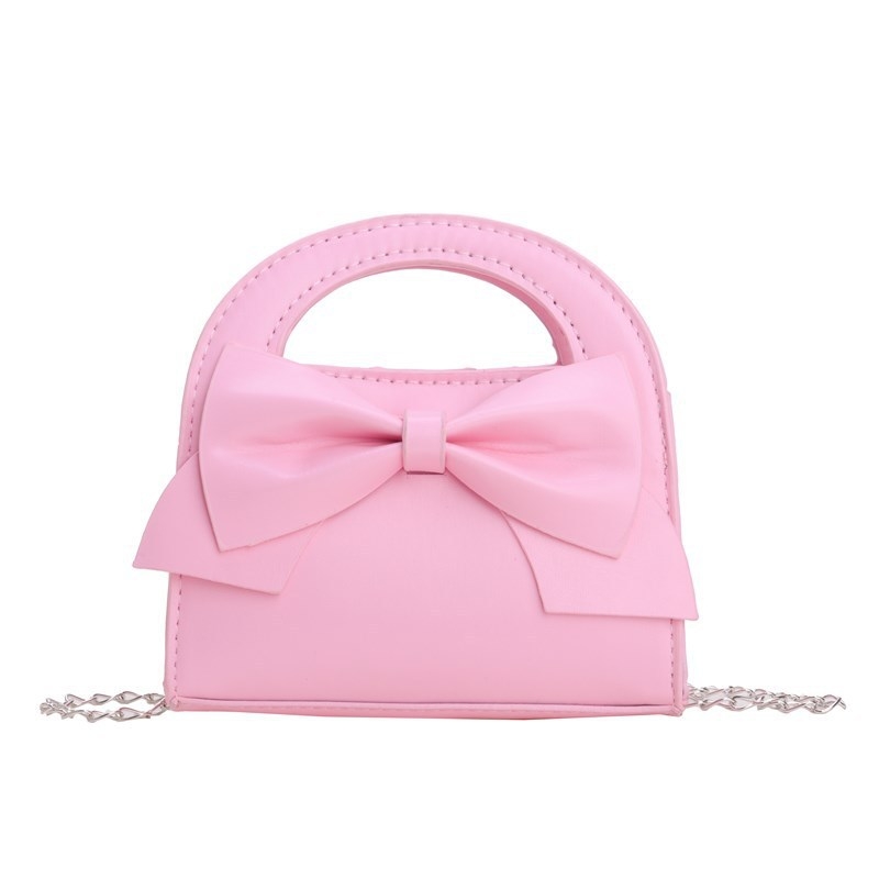 Dječja mala torbica s mašnicom i crossbody naramenicom — PU materijal, prozračna, podstava od poliestera, jednobojni uzorak, dječji i slatki stil