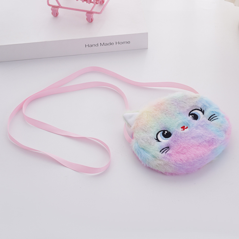 Dječja plišna crossbody torbica s mačjim dizajnom – poliester, sladak stil, unisex, za osnovnoškolce, svakodnevna upotreba