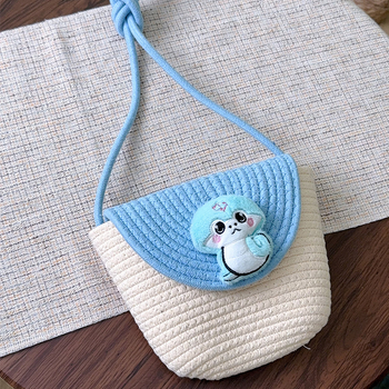 Dječja crossbody torba s poklopcem, pamuk i lan, ovalni oblik, poliester podstava