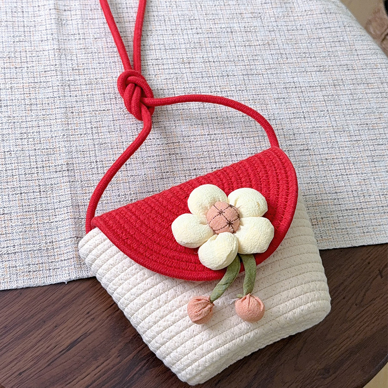 Dječja crossbody torba s poklopcem, pamuk i lan, ovalni oblik, poliester podstava